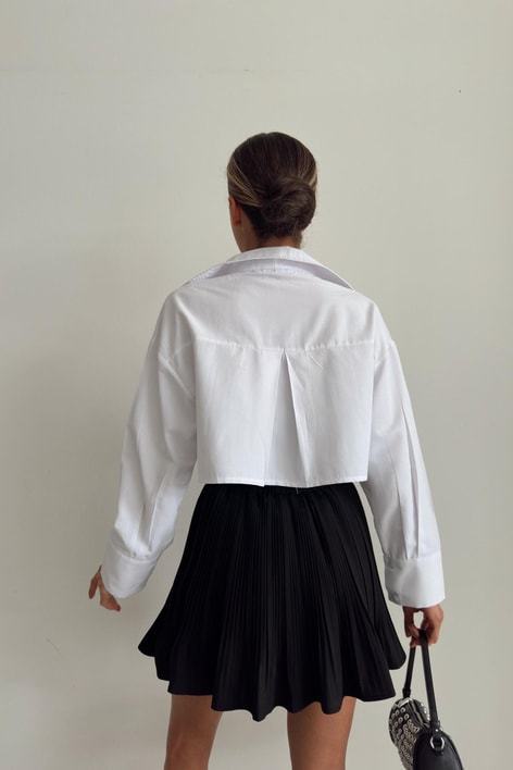 Zip Detay Poplin Crop Gömlek Beyaz