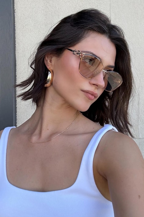 Kesik Cam Cat-Eye Miu Miu Gözlük Hardal