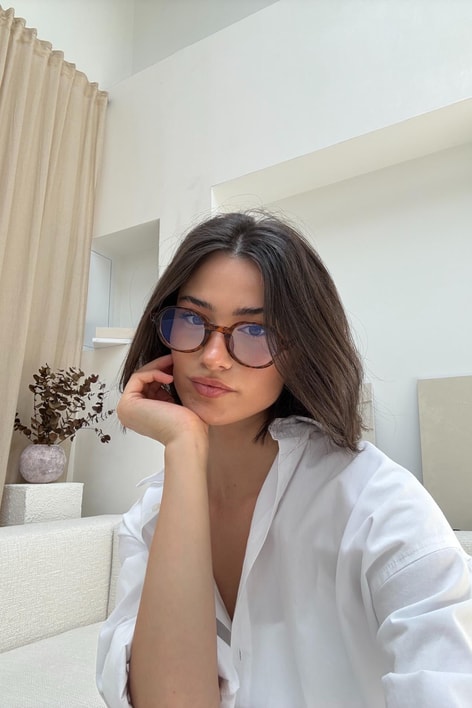 Yuvarlak Çerçeveli Blue Block Gözlük Leopar Desen