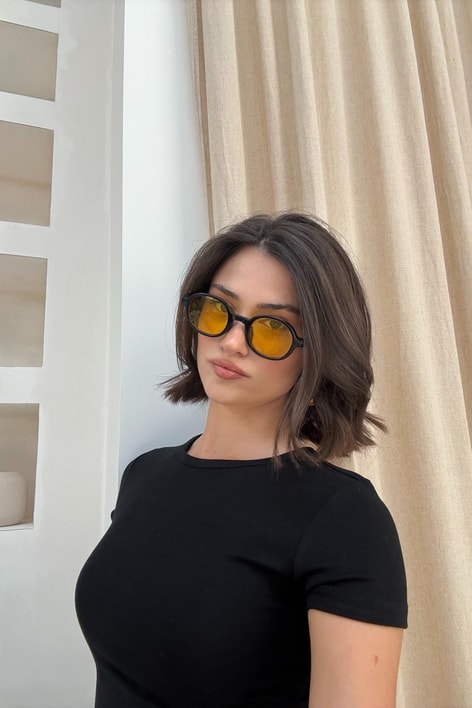 Yuvarlak Çerçeveli Blue Block Gözlük Sarı