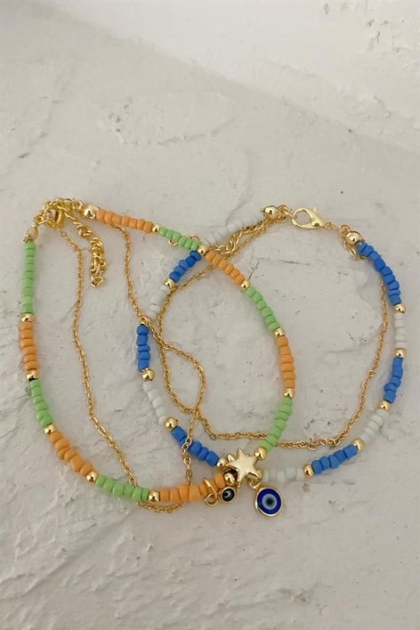 Nazar Boncuklu Yıldız Halhal Yeşil