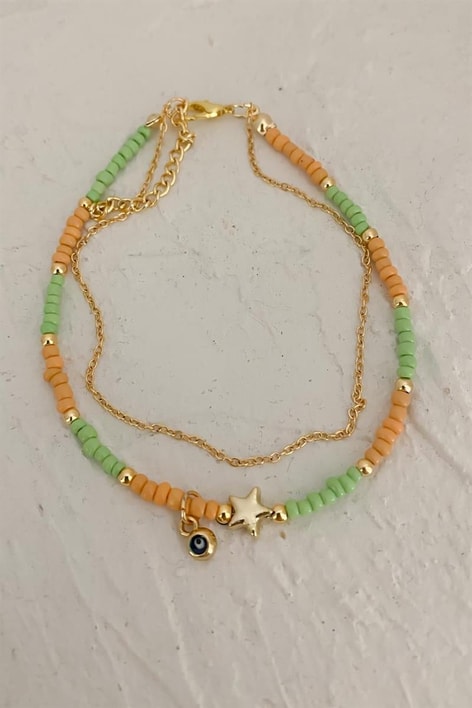 Nazar Boncuklu Yıldız Halhal Yeşil