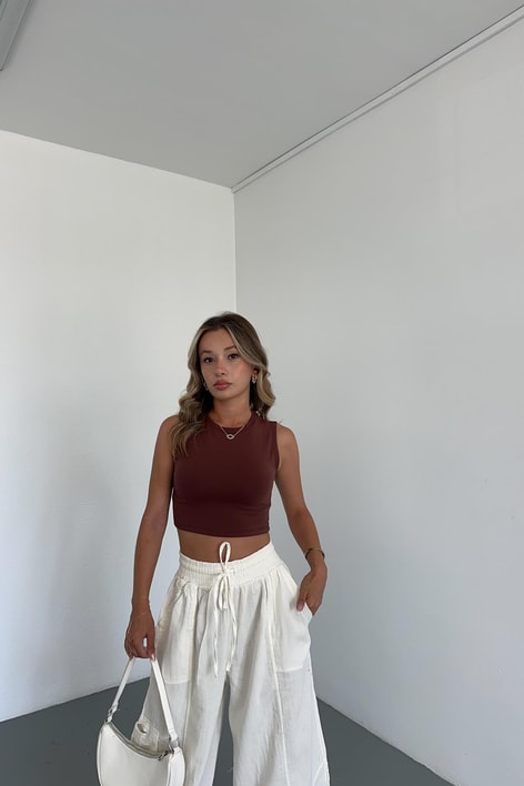 Halter Yaka Basic Top Kahve