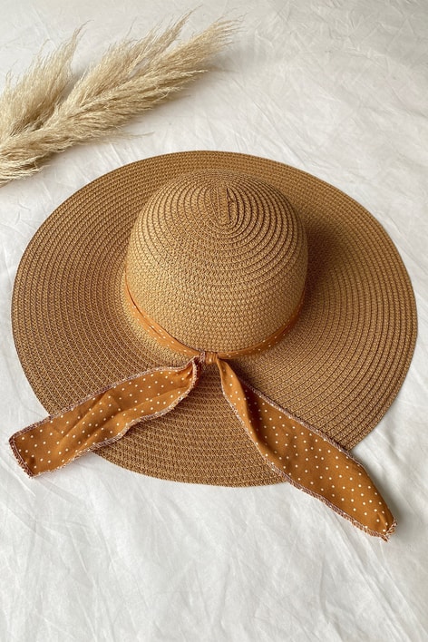 Fularlı Hasır Şapka Camel
