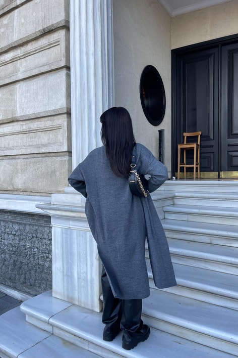 Çelik Örme Maxi Hırka Antrasit