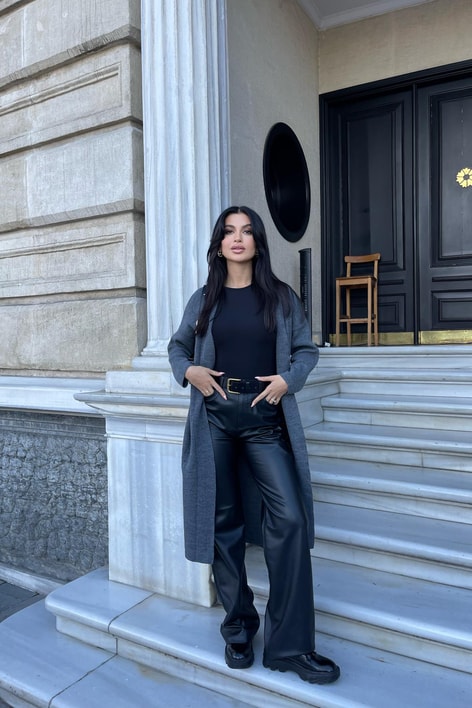 Çelik Örme Maxi Hırka Antrasit