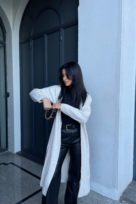 Çelik Örme Maxi Hırka Bej