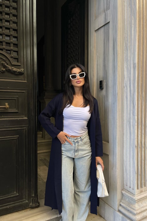 Çelik Örme Maxi Hırka Lacivert