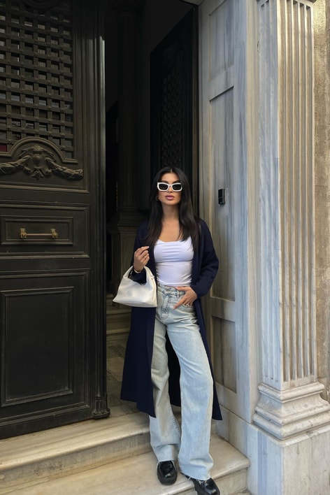 Çelik Örme Maxi Hırka Lacivert