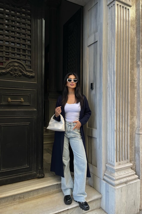 Çelik Örme Maxi Hırka Lacivert