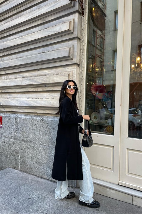 Çelik Örme Maxi Hırka Siyah