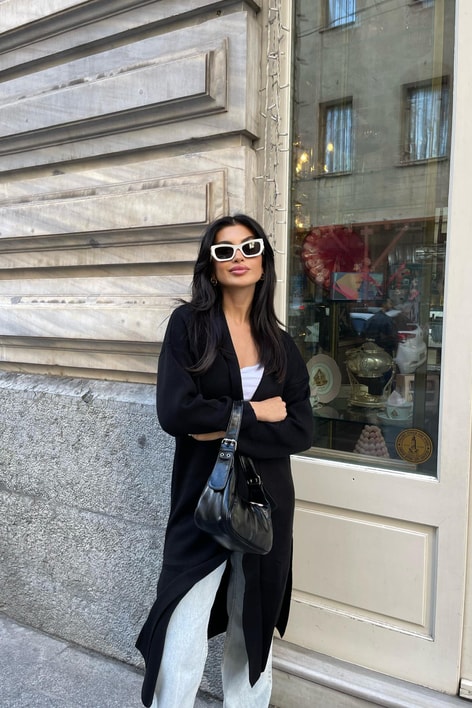 Çelik Örme Maxi Hırka Siyah