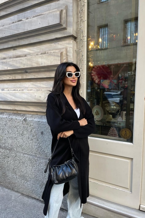 Çelik Örme Maxi Hırka Siyah