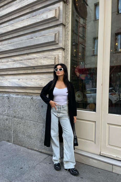 Çelik Örme Maxi Hırka Siyah