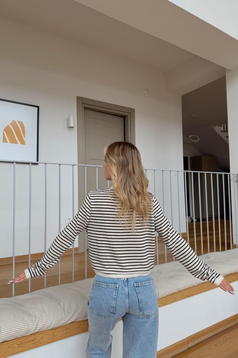 Çizgili Casual Hırka Krem