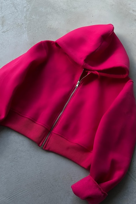 Fermuarlı Crop Hırka Fuşya