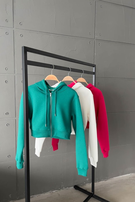 Fermuarlı Crop Hırka Yeşil