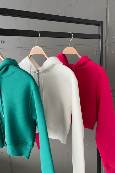 Fermuarlı Crop Hırka Yeşil