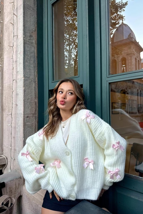 Fiyonklu Pretty Hırka Krem