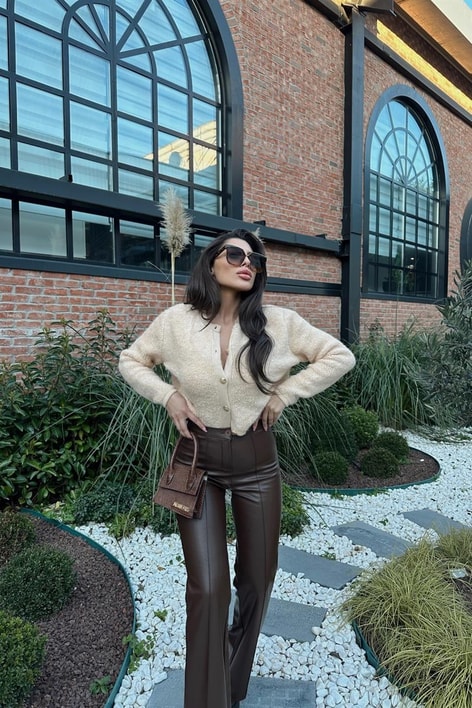 Gold Düğme Yumoş Hırka Bej