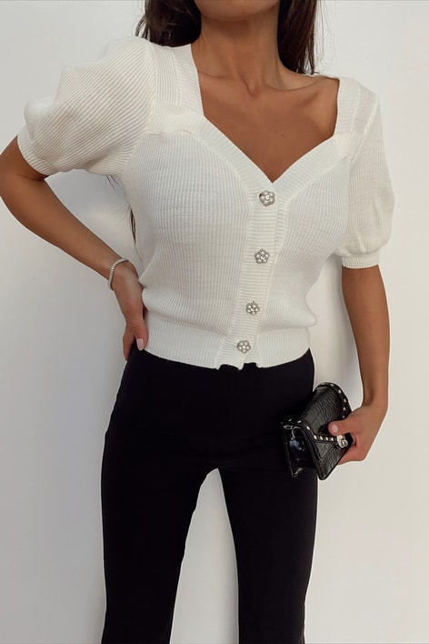 Kalp Yaka Cutest Crop Hırka Ekru
