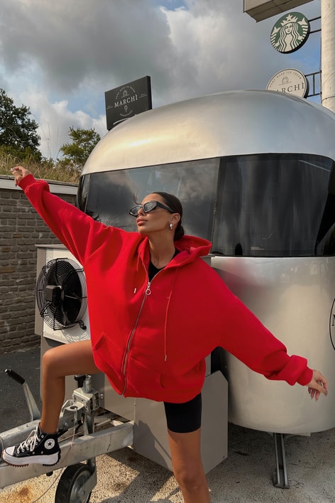 Kanguru Cep Kapüşonlu Hırka Kırmızı