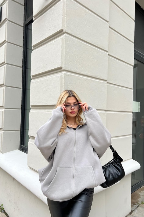 Kanguru Cep Kapüşonlu Hırka Koyu Gri