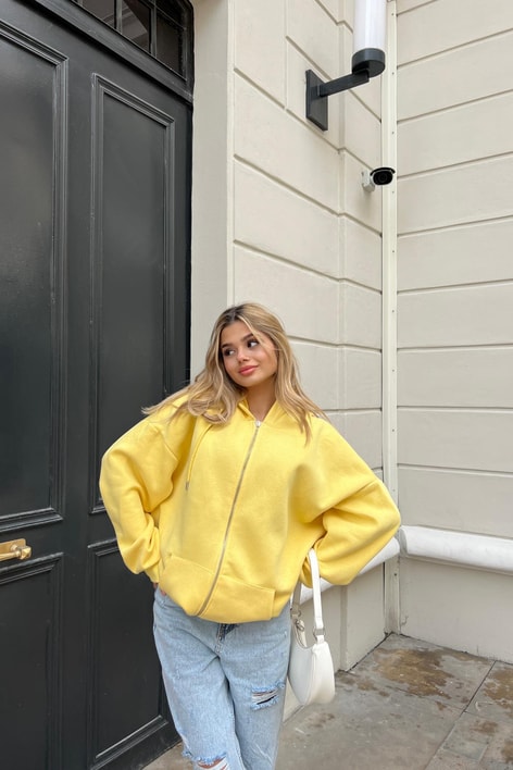 Kanguru Cep Kapüşonlu Hırka Sarı