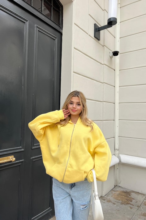 Kanguru Cep Kapüşonlu Hırka Sarı