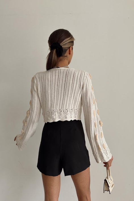 Kurdele Detay Merserize Hırka Ekru