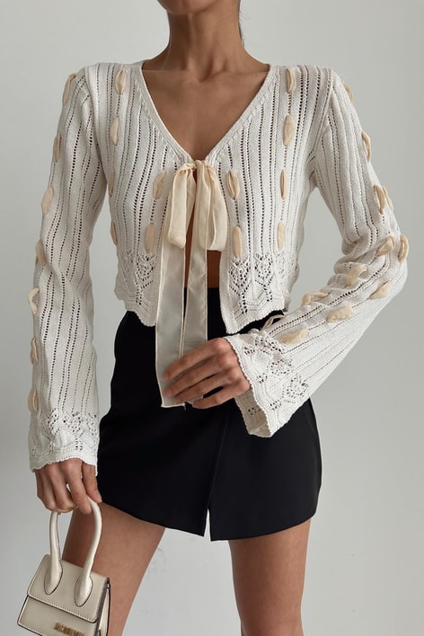 Kurdele Detay Merserize Hırka Ekru