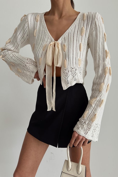 Kurdele Detay Merserize Hırka Ekru