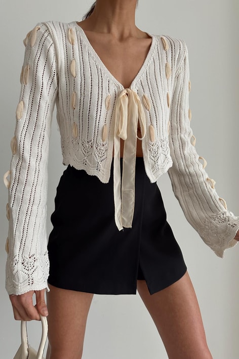 Kurdele Detay Merserize Hırka Ekru