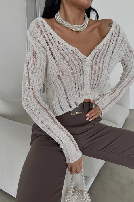 Merserize İnce Hırka Krem