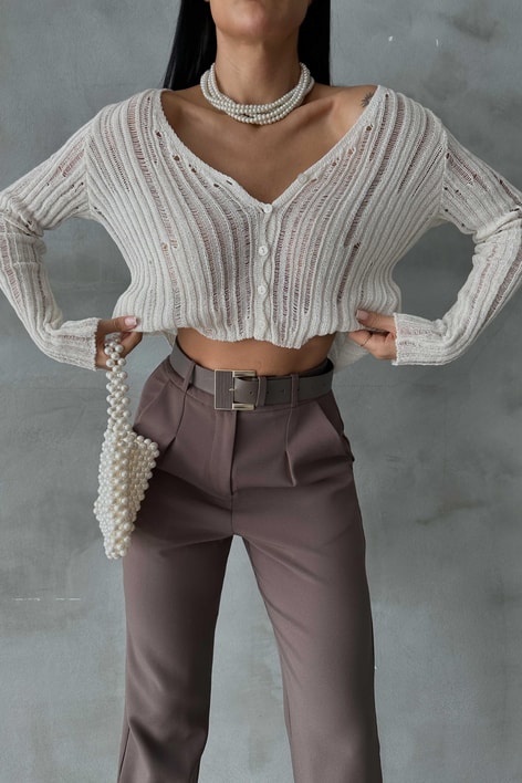 Merserize İnce Hırka Krem