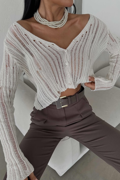 Merserize İnce Hırka Krem