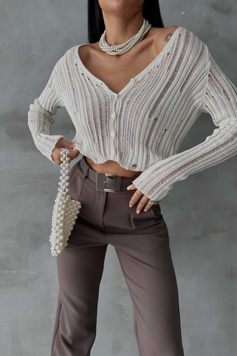 Merserize İnce Hırka Krem