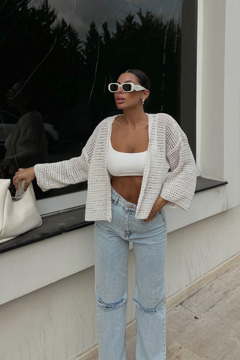 Merserize Triko Hırka Bej