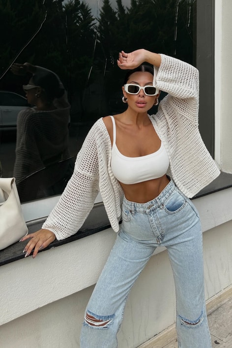 Merserize Triko Hırka Bej