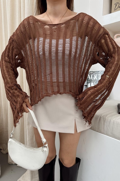 Merserize Tül Triko Kahve