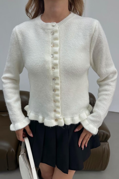 Mini Volanlı Hırka Beyaz