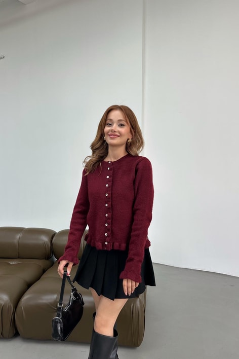 Mini Volanlı Hırka Bordo