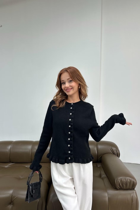 Mini Volanlı Hırka Siyah