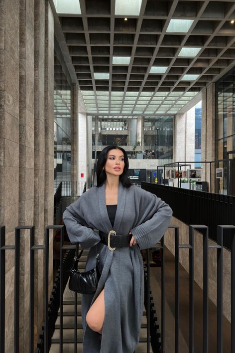 Önü Açık Şal Yaka Hırka Antrasit