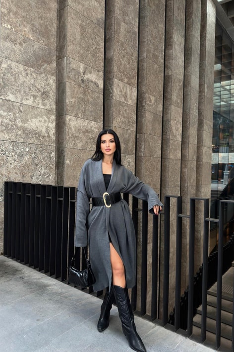 Önü Açık Şal Yaka Hırka Antrasit