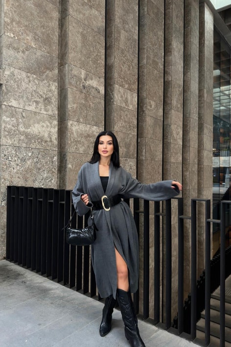 Önü Açık Şal Yaka Hırka Antrasit