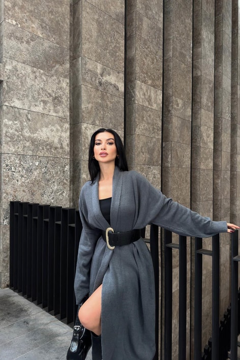 Önü Açık Şal Yaka Hırka Antrasit