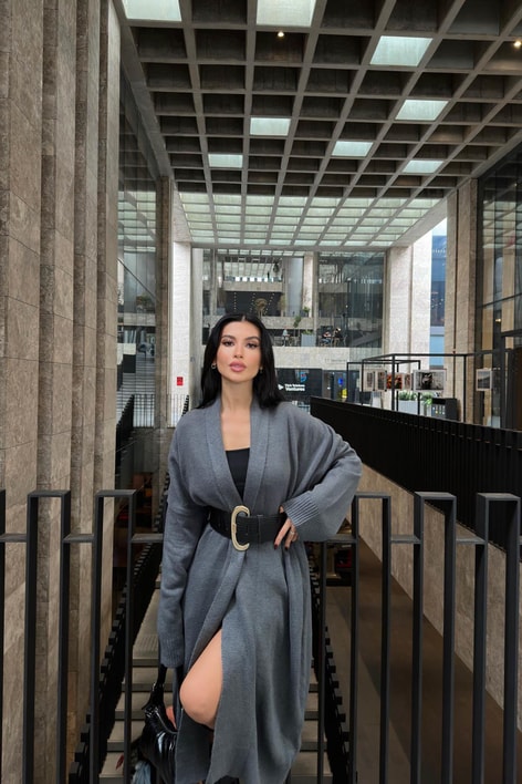 Önü Açık Şal Yaka Hırka Antrasit