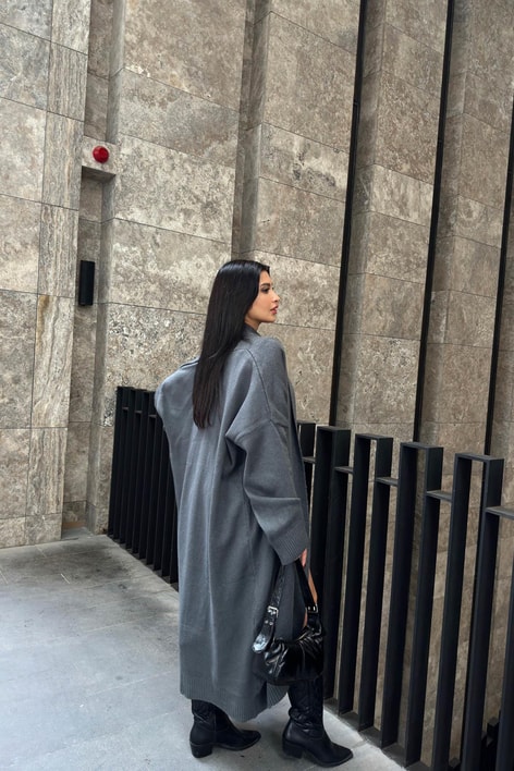 Önü Açık Şal Yaka Hırka Antrasit