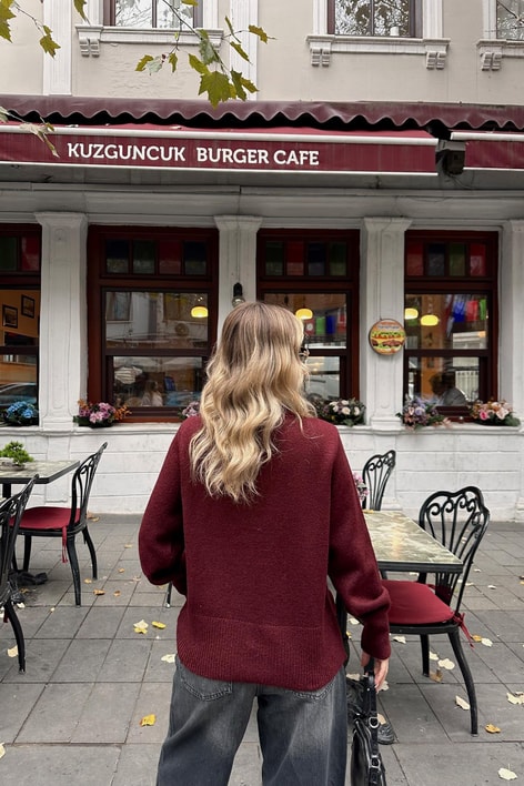 Önü Bağçıklı ipek Hırka Bordo